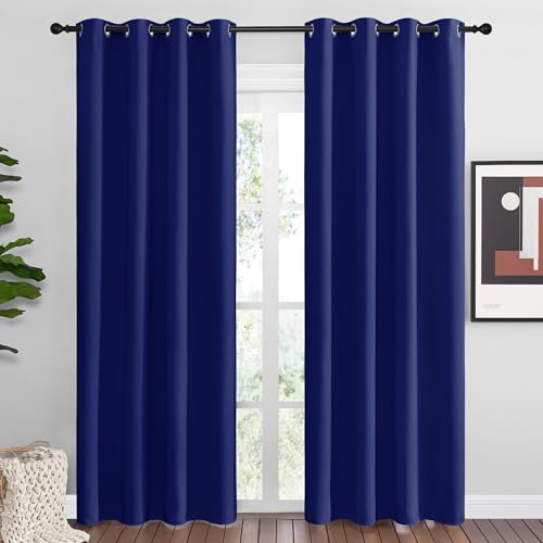 Image of NICETOWN Navy Blue Blackout Curtains 86 inches Length for Living Room, 2 Panels, 55 inch Wide, Thermal Insulated Long Drapes for Large Window