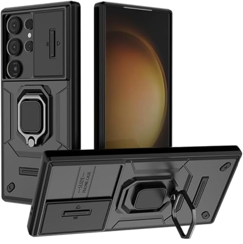 Image of SHINESTAR Tough Armor Samsung Galaxy S24 Ultra 5G Bumper Back Case Cover | Ring Holder & Sliding Camera Shield Cover | 360 Degree Protection Back Case Cover (Black)