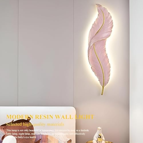 Image of Modern Pink Decorative 3-Color LED Warm White, Natural White & Cool White LED Feather Design Wall Lamp Sconce for Living Room, Bedroom, Hallway, Hotel, Staircase, Drawing Room,Reception