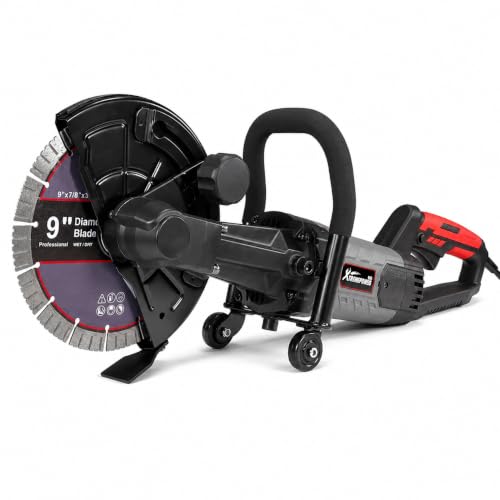 XtremepowerUS 9-Inch Electric Concrete Saw, 1800W Cut-Off Circular Saw with 9' Diamond Blade & Guide Rollers, Wet/Dry Power Cutter for Concrete, Stone, Brick & Masonry