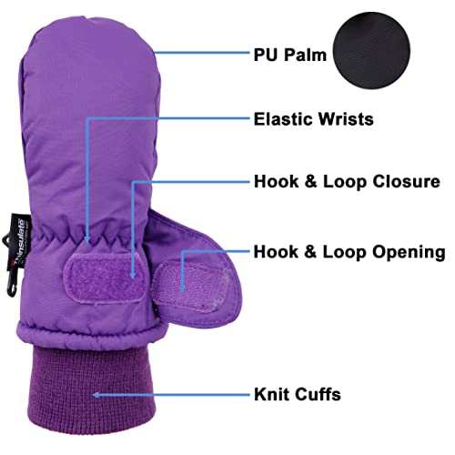 SimpliKids Children's Snow Gloves Sports Insulation Waterproof Winter Ski Snowboard Mittens,XS,Purple - Thumbnail 2