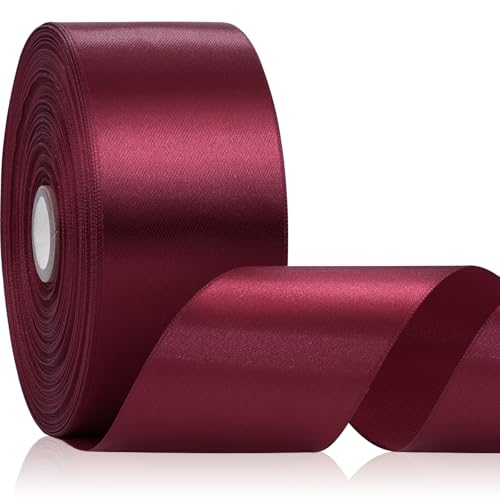 Apeseek 2 Inch 60 Yards Wine Red Satin Ribbon Solid Polyester Fabric Ribbon for Gift Wrapping Crafts Floral Bouquet Wedding Barthday Party Festival Christmas