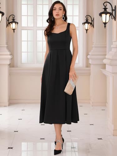 Women's Cocktail Dress Sleeveless Square Neck A-Line Pleated 50s Vintage Maxi Dress3