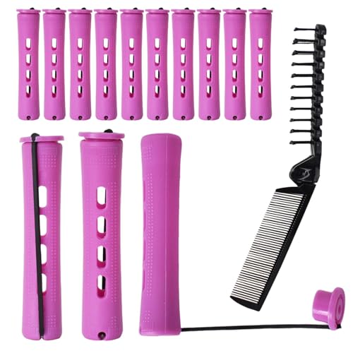 30 PCS Hair Rollers with Folding Comb Brush, Perm Rods Set, 8 cm Plastic Perming Rods for Natural Hair Long Short Hairdressing Styling Tool
