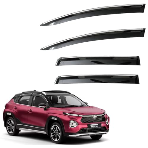 Image of CAR SAAZ Door Visor Set, Vehicle-Specific Fit for Urban Cruiser Taisor (2024-Present), Chrome Trim Smoke Wind Deflectors, 4 Pc