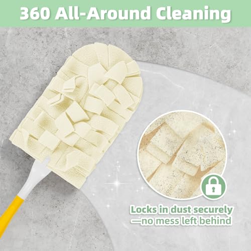 Image of 12 PCS Fleece Reusable Duster Refills Compatible with Swiffer Handle, Washable Heavy Duty Duster Pads for Fan, Window, Furniture, Car, 360 Cleaning Cloths Include 1 Handle, Morandi Colors