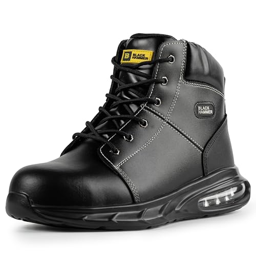 Black Hammer Phantom Glide Men’s Steel Toe Safety Boots - S1 PS SR FO Water-Resistant Leather Work Shoes with Air Bubble Sole & Kevlar Midsole (11 UK)