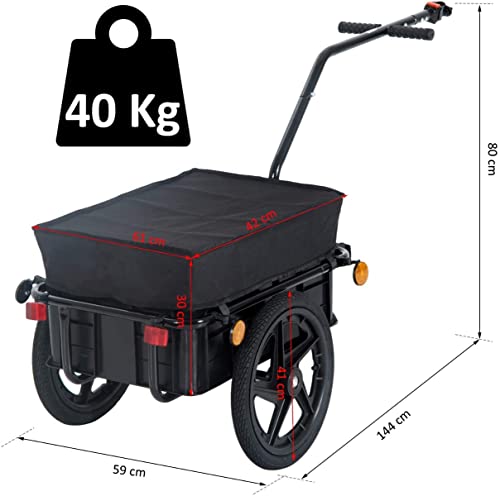 Bc-elec - TC3003 Fahrradanhänger mit Plane, Cargo-Anhänger für den Fahrradtransport, max 40kg, 144x59x80cm., Schwarz