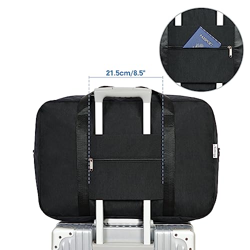 Narwey Handgepäck Tasche für Flugzeug Faltbare Reisetasche Damen Weekender Bag Sporttasche Damen Herren Handgepäck Koffer Groß 40L(Schwarz)