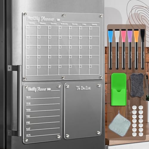 LCPCX Magnetic Acrylic Fridge Calendar and Weekly Planner