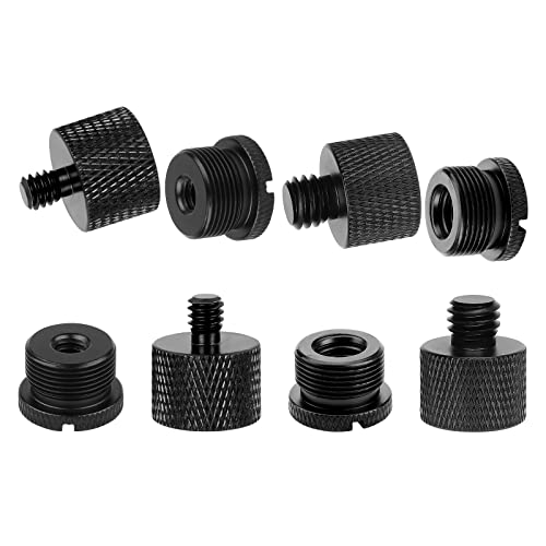 SAVITA 8 Pièces Adaptateur Filetage Micro, 3/8 Femelle vers 5/8 Mâle et 3/8 Mâle vers 5/8 Femelle, 5/8 Femelle vers 1/4 Mâle et 5/8 Mâle vers 1/4 Femelle Adaptateur pour Pied de Microphone (Noir)
