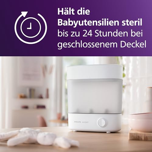 Philips Avent Sterilisator-Geschenkset – Elektrischer Dampfsterilisator mit Flasche und Saugerbürste, SCF291/00 4