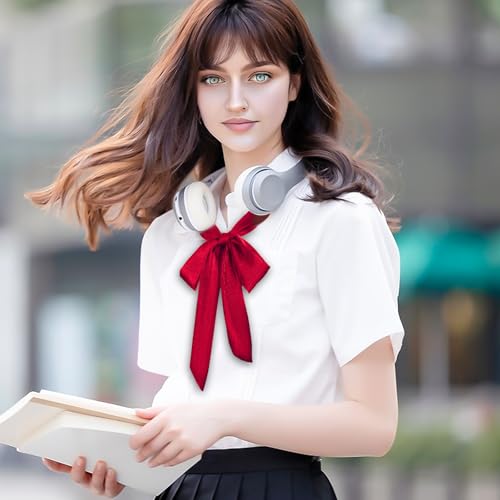 Image of Lusofie Tie for Women Self Tie Satin Ribbon Bow Tie Wide Folding Bowties Accessory for School Uniforms Cosplay Wedding Party