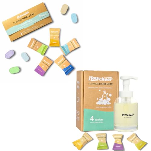 flowcheer Foaming Hand Soap Tablet Refills 5 Count & Glass