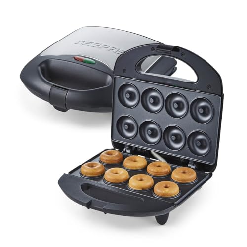 Geepas 750W Doughnut Maker Machine 8 Hole - Stainless Steel Donut Maker Non-Stick Doughnut Snack Maker Machine - Makes Crispy Golden Fresh 8 Pcs Of Doughnuts In One Go 2 Years Warranty