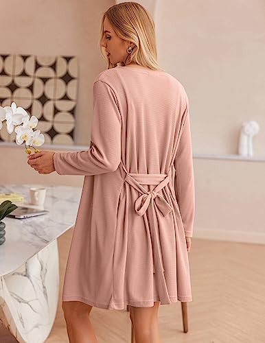 Image of Ekouaer Pajamas for Women Set 3 Piece Lounge Set Soft Pajama Sets Waffle Knit Tank Top and Shorts Cardigan with Pockets S-XXL