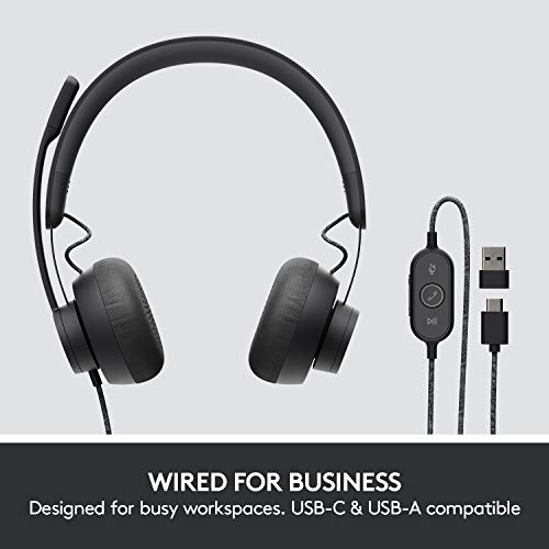 Logitech Zone Wired Noise Cancelling Headset, USB-C with USB-A Adapter - Graphite,Black