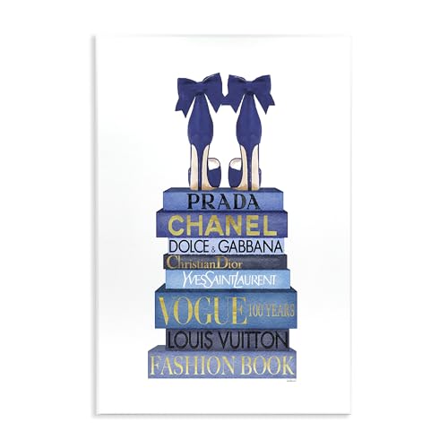 Image of Stupell Industries 'Blue Bow Heels on Bookstack'| Wall Plaque Art | Stupell Industries | 13 x 19 Inches, Easy to Hang and Sturdy, Made in USA, by Amanda Greenwood