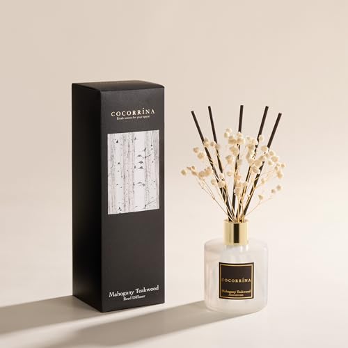 Image of COCORRINA Reed Diffuser - Mahogany & Teakwood 6.7 fl oz Scented Diffuser with 8 Sticks Home Fragrance Reed Diffuser for Bathroom Shelf Decor