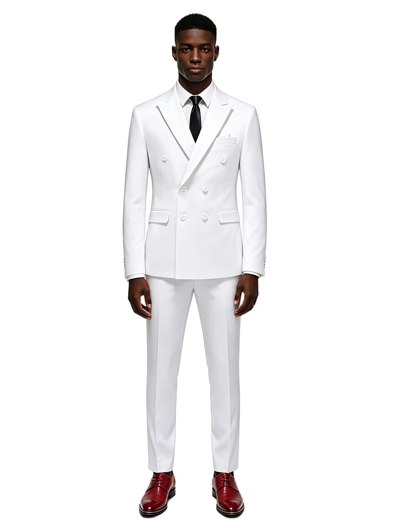 da Uomo Doppio Petto 2 Pezzi Abito Slim Fit Elegante Smoking Giacca & Pantaloni Eleganti per Matrimonio Prom Festa Cena Blazer