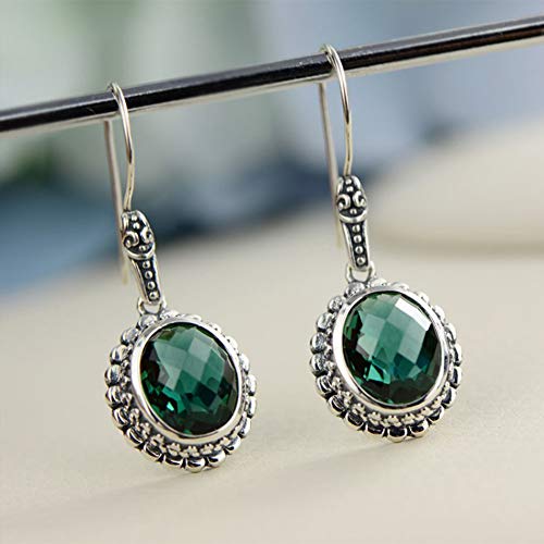 Pendientes de plata 925 con gemas ovaladas y cristal verde estilo chino 4