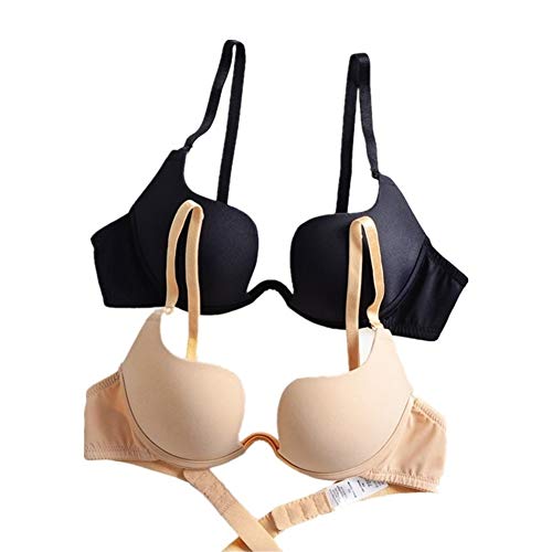ZUKULIFE Mujer Delgado De Encaje Deep U Push Up 3/4 Taza de Sujetador - (ES-100C, 2 Pack)