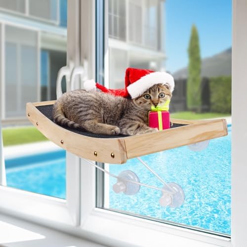 Myiosus Cat Hammock, Cat Window Bed Perch with 4 Suction Cups & Wooden