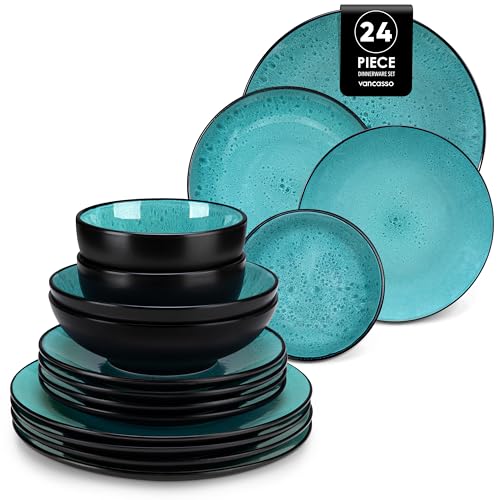 vancasso Service de Table pour 6 Personnes, Service Vaisselle 24 Pièces en Grès - 6 Assiettes Plates, 6 Assiettes à Dessert, 6 Assiettes Creuses et 6 Bols -...