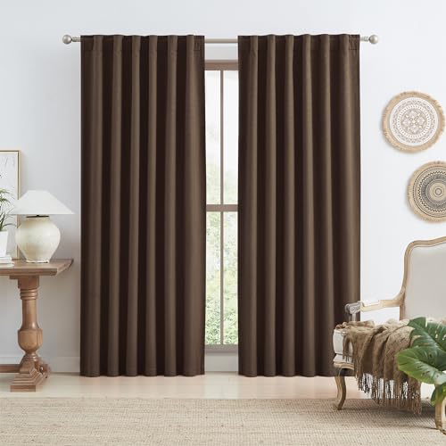 Photo 1 of Brown Linen Blackout Curtains 84 Inch Long for Bedroom Living Room