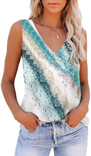 Women Summer Tops Trendy 2024 Fashion Cute Print Tank Tops Loose Fit Workout V Neck Sleeveless Shirts