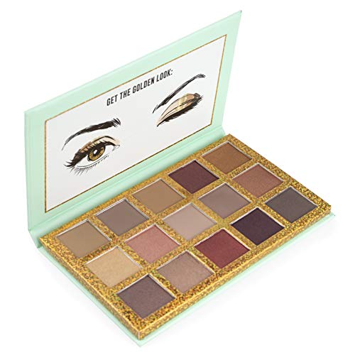 Nicole Miller Gold Digger Eye Shadow Palette, Eye Makeup for Women, Makeup Set and Cosmetics for Girls - 15 Gold Inspired Matte and Shimmery Eyeshadow Shades