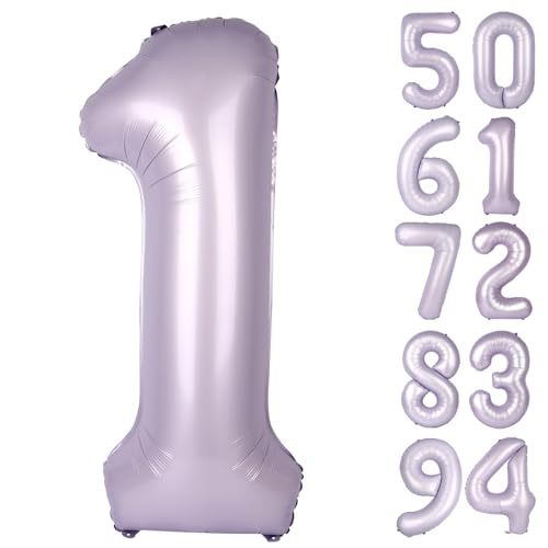 Image of 40 Inch Lilac 1 Balloon for First Birthday, 1st Number Balloons Birthday Decorations, Lavender One Giant Number 1 Balloon