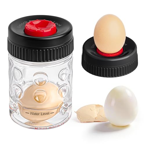 Luvan Outil 2-in-1 Perce-Œuf & Écaleur, Éplucheur pour Œufs Durs à Fissuration Rapide 360°, 22 Picots, avec Repères de Niveau d’Eau, Sans BPA, Retire Coquille...