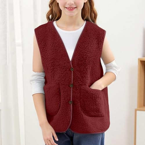 Girl's Fuzzy Fleece Vest Warm V Neck Sleeveless Comfy Sherpa Jacket Button Down Winter Coat Outerwear with Pockets2