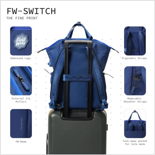 Image of Switch 26L Convertible Laptop Backpack 15.6 Inch | Water Resistant 2-In-1 Backpack Tote With Detachable Straps Snap Closure Lightweight Nylon Fabric Luggage Strap Men Women