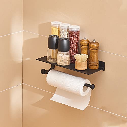 Black Paper Towel Holder Wall Mount, Hand Towel Holder Bathroom Paper Towel Holder With Shelf #TOP4
