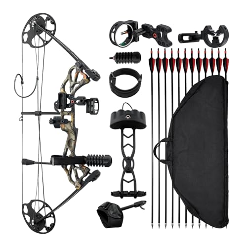 SFDSOKM Adjustable Compound Bow Package for Beginners, 19-30 in Draw Length, 19-70 Lbs Draw Weight, Right-Handed Archery Kit with Hunting Accessories, 320 fps