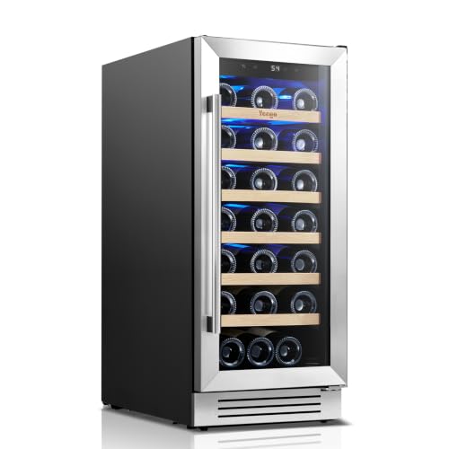 Image of Yeego 15 Inch Wine Fridge - 33 Bottles Wine Cooler with Glass Door, 40-65F Built in Under Counter Freestanding Wine Refrigerator with Adjustable Shelves for Home Bar Office Kitchen