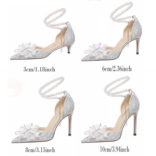 Women's Pearls Ankle Strap High Heel Pumps Sexy Pointed Toe Stilettos Wedding Evening Dress Heels2