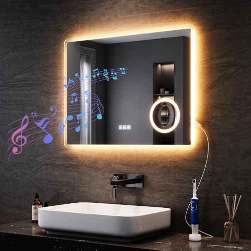 SONNI LED Badspiegel mit Bluetooth 80x60 cm, Badezimmerspiegel...