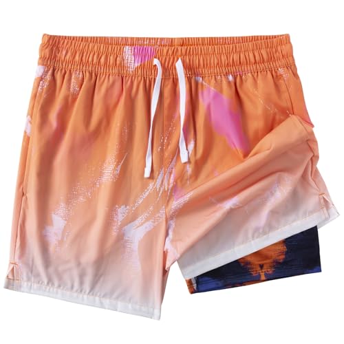 Image of XOMZG Men's Swim Trunks, 2 in 1 Bathing Suits Quick Dry Beach Hawaiian Board Shorts with Pockets