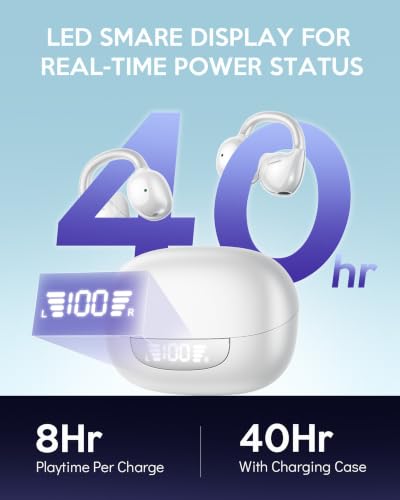Image of Clip On Earbuds, Open Ear Earbuds Bluetooth 6.0, Sport Clip Headphones | Wireless Headphones With Smart Digital LED Display, ENC Clear Calls, IPX5, 40H Playtime for Driving Running Workout Cycling