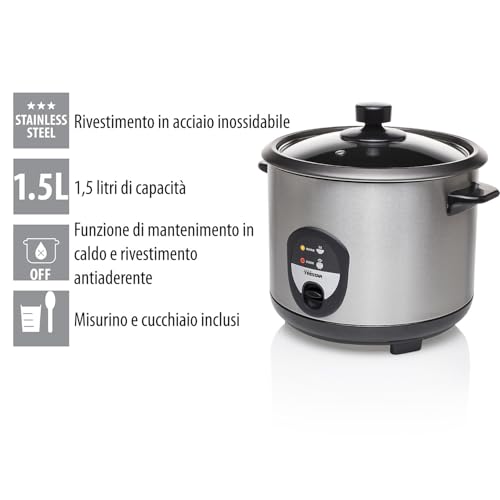 Tristar Cuociriso RK-6127, 1,5 litri, Funzione di mantenimento in caldo, Pentola elettrica per cottura lenta, Acciaio inossidabile - Immagine 4