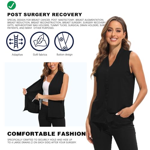 Mastectomy Shirts with Drain Pockets V-Neck Open Front Breast Cancer Shirts for Women Post Mastectomy Must Haves3