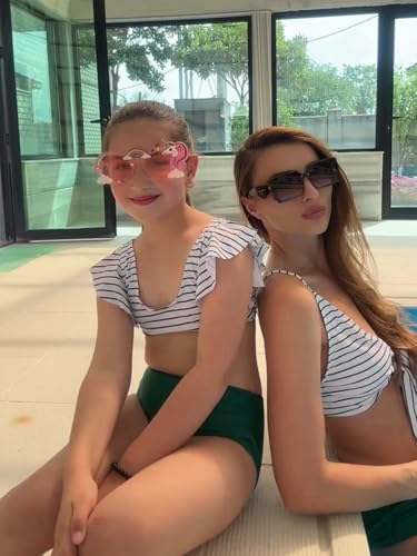 Image of IFFEI Mommy and Me Family Matching Swimsuits V-Neck Tie Waist Womens Bathing Suit Two Piece Bikini Sets