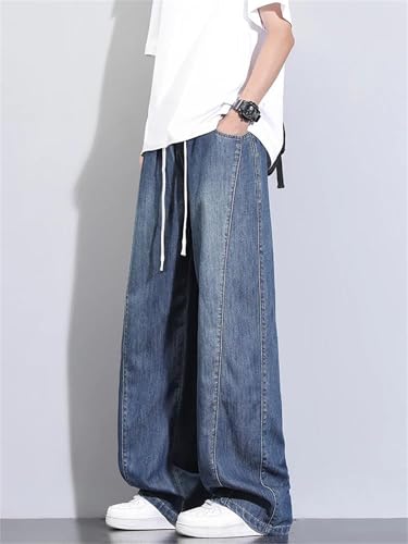Mens Jeans Summer Wide Leg Straight Light Thin Loose Cool Baggy Denim Pants Streetwear Fashion4