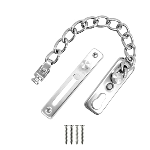 Heavy Duty Door Chain Lock, SUS-304 Stainless Steel Security Chain for Front Door, Anti-Theft Snap Lock with Spring for Home, Hotel & Apartment, Easy Installation with 4 Screws (Silver)