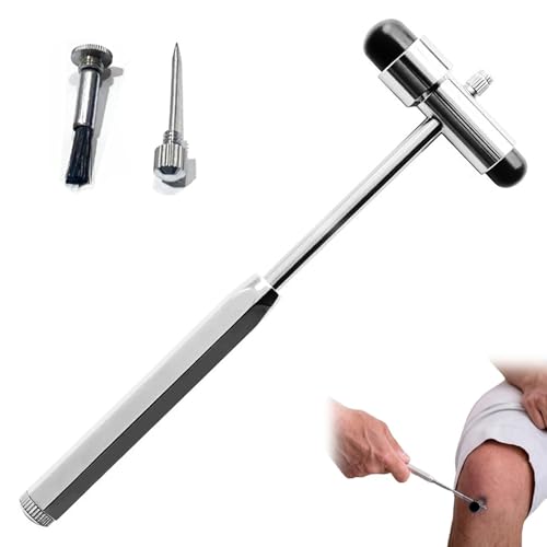 Yuiturt Reflexhammer Medizin mit Eingebautem Pinsel Neuro Reflexhammer mit Doppel-Kunststoffkopf Neurologischer Reflexhammer Schwer Multifunktionaler Reflexdiagnosehammer für Neurologische Tests