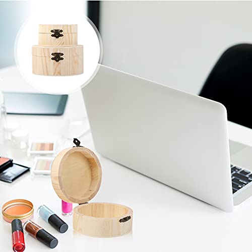 Doitool Round Wood Box, Wooden Box With Hinged Lid, Wooden Storage Box, Wood Jewelry Box, Wood Box For Diy Crafts Home Storage (1Pc Small Size And 1Pc Large Size) #TOP3