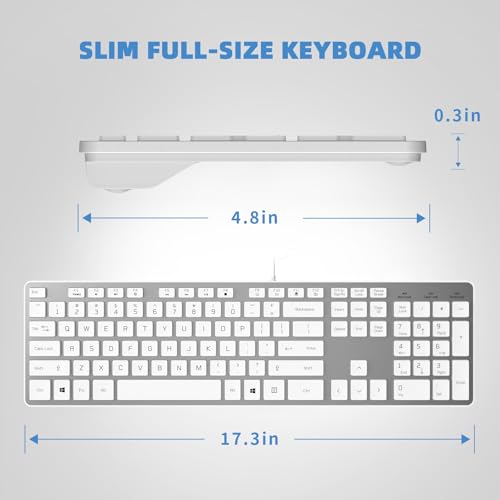 Image of Wired USB Keyboard, Comfortable Quiet Chocolate Keys, Durable Ultra-Slim Computer Keyboard Wired(QWERTY) for PC, Windows 11 /10 /8 /7 /XP /Vista KB1430 (Sliver-1, Wired Keyboard for Windows)